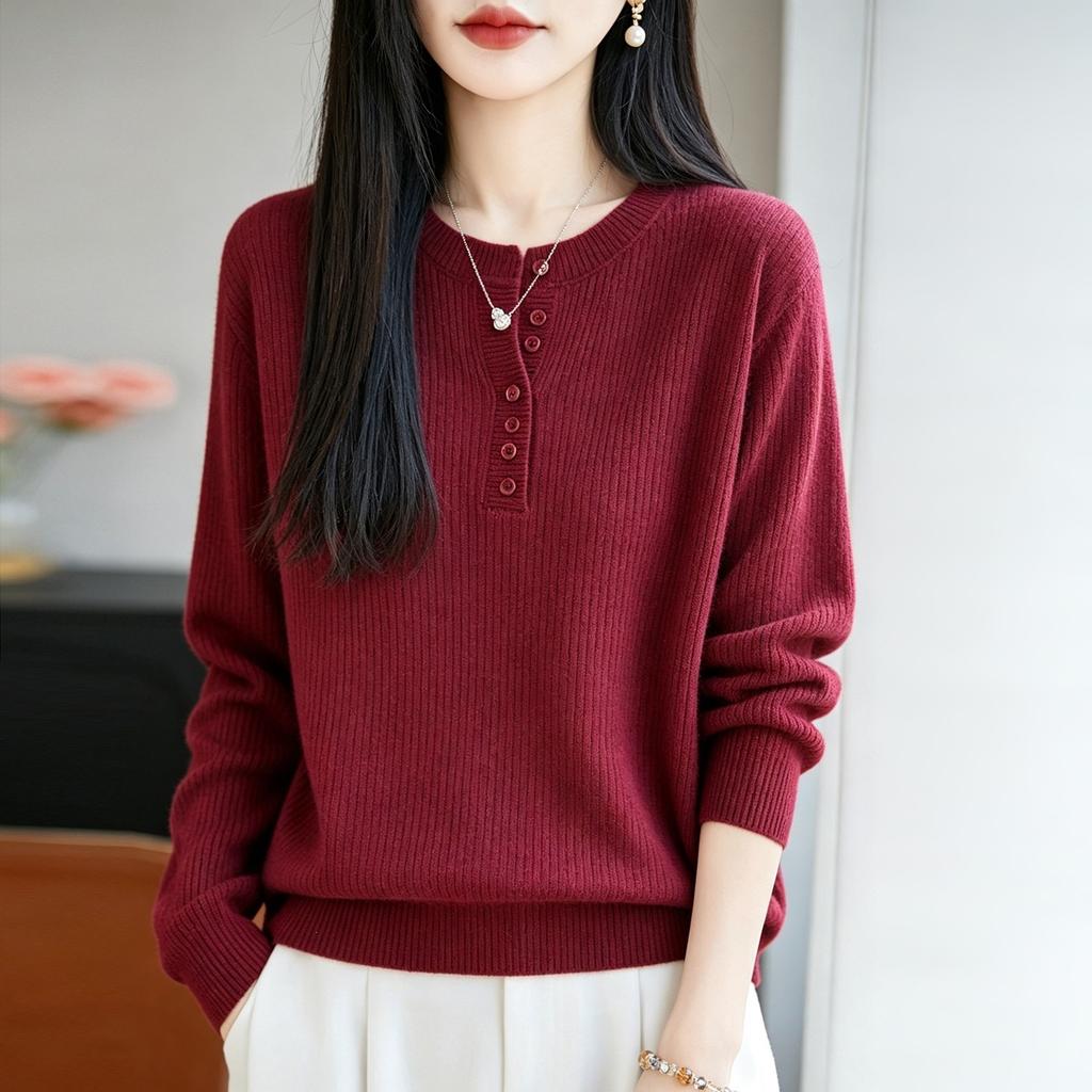 V-neck Knitted Sweater, Base Layer Shirt, Top Dress, Women's Long-sleeved Knitted Sweater, Multi-color Design