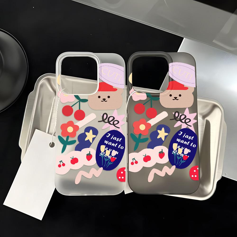 Mobile Phone Cases for iPhone 11 13 15 Pro Max 12 14 Pro Max Case iPhone 16 15 Plus 13 Pro 12 Mini 13 Mini Frosted Texture Painted Cartoon Flowers