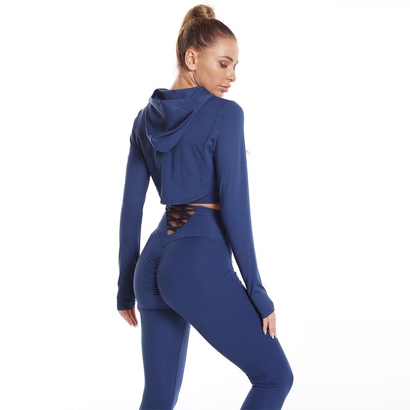 Women's Quick-Dry Hooded Yoga Set: Long Sleeve Top & Peach Butt Leggings