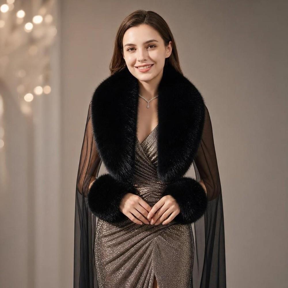 Detachable Collar Cuffs Set Soft Touch Neck Warmer Versatile Faux Fur Scarf Shawl Evening Date