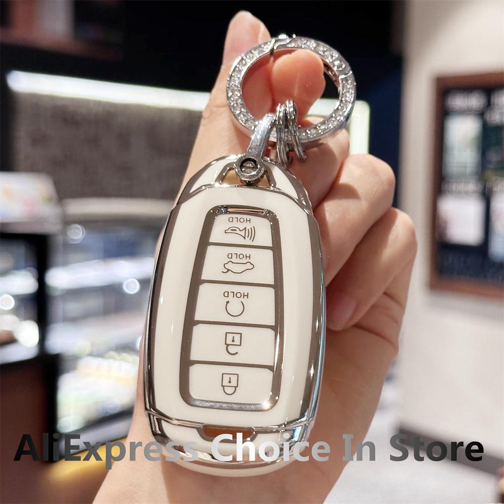 Premium Soft TPU Key Fob Cover with Keychain for Hyundai Palisade 2023 Elantra GT Santa Fe 5 Buttons Car Accessories