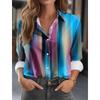 Fashion Multicolour Geometric Splicing Pattern 3D Print Women's Long Sleeves Shirt Autumn Women's Holiday Shirt Women's Clothing