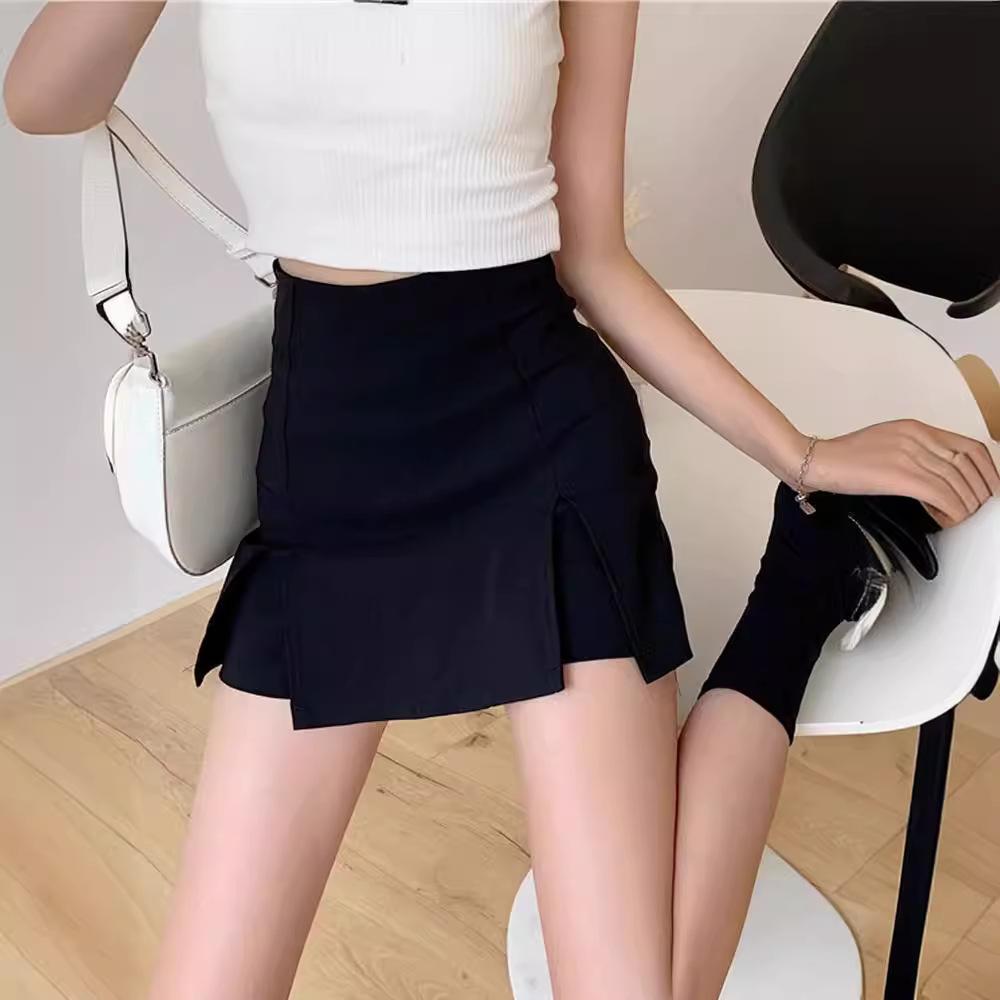 Women's Black High-Waist A-Line Mini Skirt Pants - Spring 2024 Style