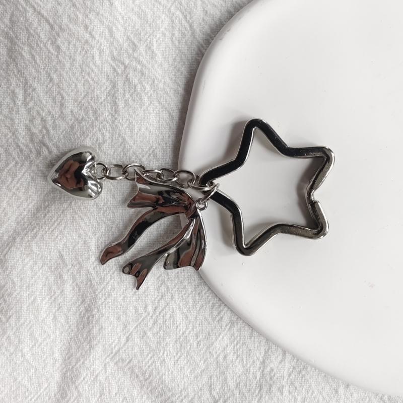 Heart Star Bowknot Charm Keychains Sweet Lovely Pendant Hangings Ornament Keyring Backpack Decoration for Women Girls