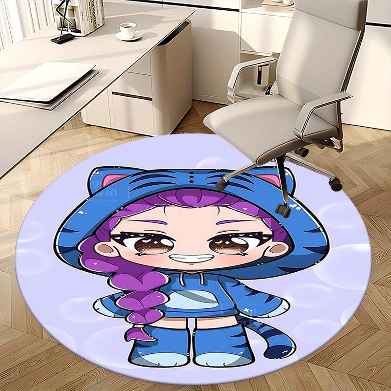 1 Stück Anime-Design Tiger Hoodie Runder Teppich - Bürostuhlmatte, Rutschfester Teppich für Heimdekoration, Saisonales Geschenk, Geeignet für Büro, Wohnzimmer