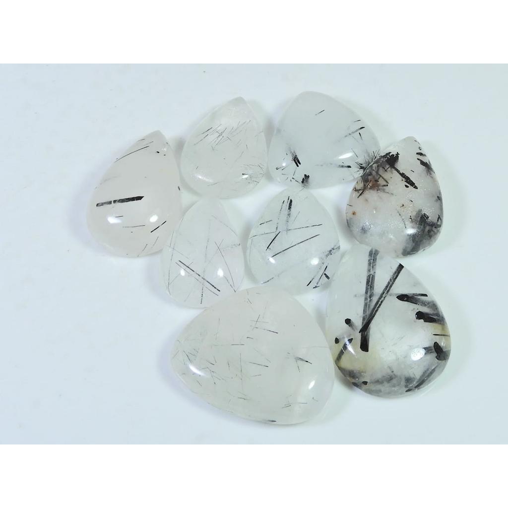 Natural Black Rutile Pear Cabochon Loose Gemstone 8Pcs Lot 236Cts. C-1918