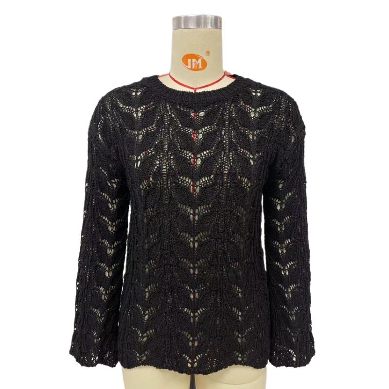 IHUASU Damen Herbst und Winter Strickpullover Einfarbig Häkeln Aushöhlen Pullover O-Ausschnitt Lockerer Pullover