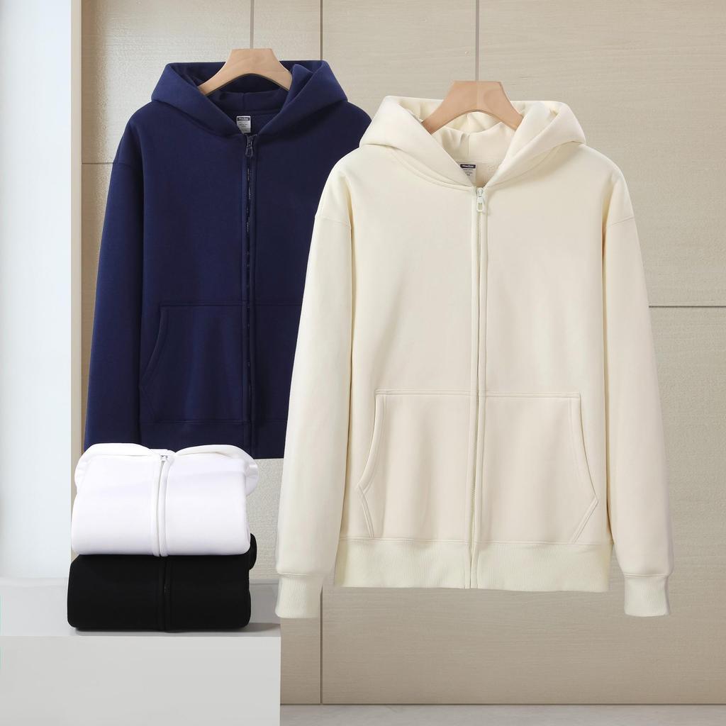 Unisex Heavyweight 720g Cotton Zip-Up Hoodie - Solid Color, Loose Fit, Super Thick, Cardigan Style