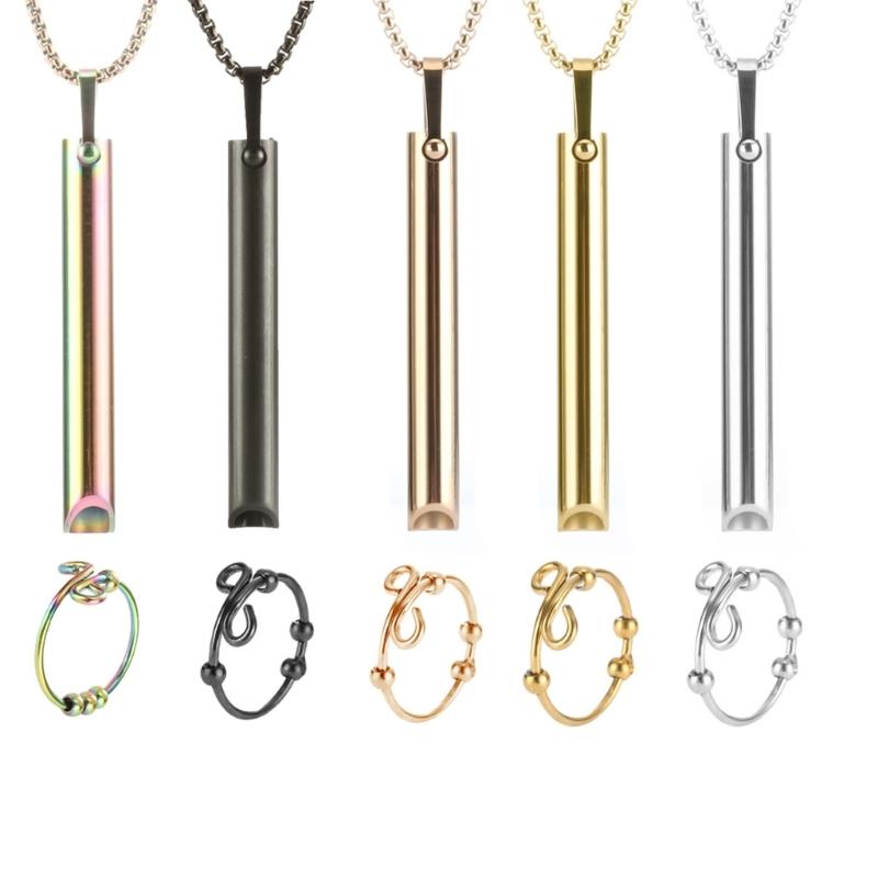 Mindfulness Breathing Necklace Opening Rings Stainless Steel Pendant Necklace Great for Meditation Practice Harmonies