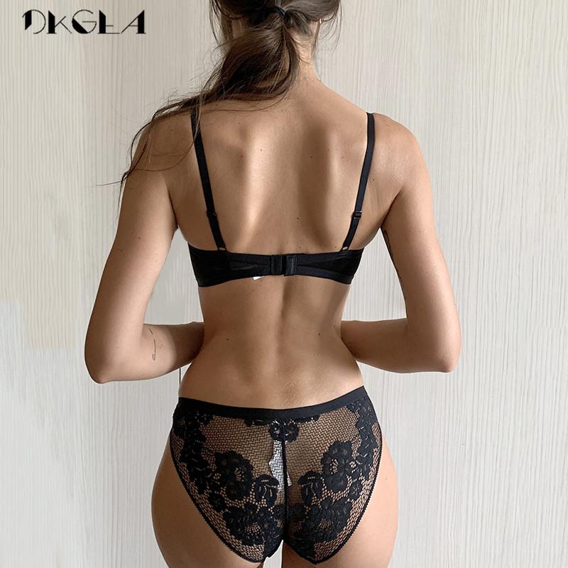 DKGEA Mode Push-Up-BH Sexy Spitze Büstenhalter Dicke Frauen Unterwäsche Set Schwarz