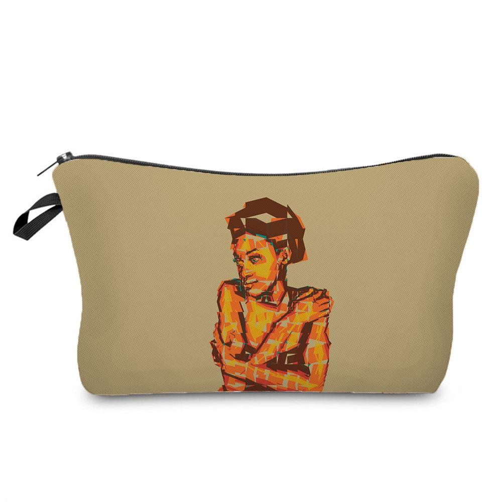 Women Black Girl Print Cosmetic Bag Toiletries Organize Travel Storage Case 6397