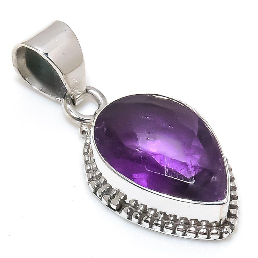 Pendentif en argent sterling 925 massif fait main avec améthyste naturelle, 3,8 cm, l5s52