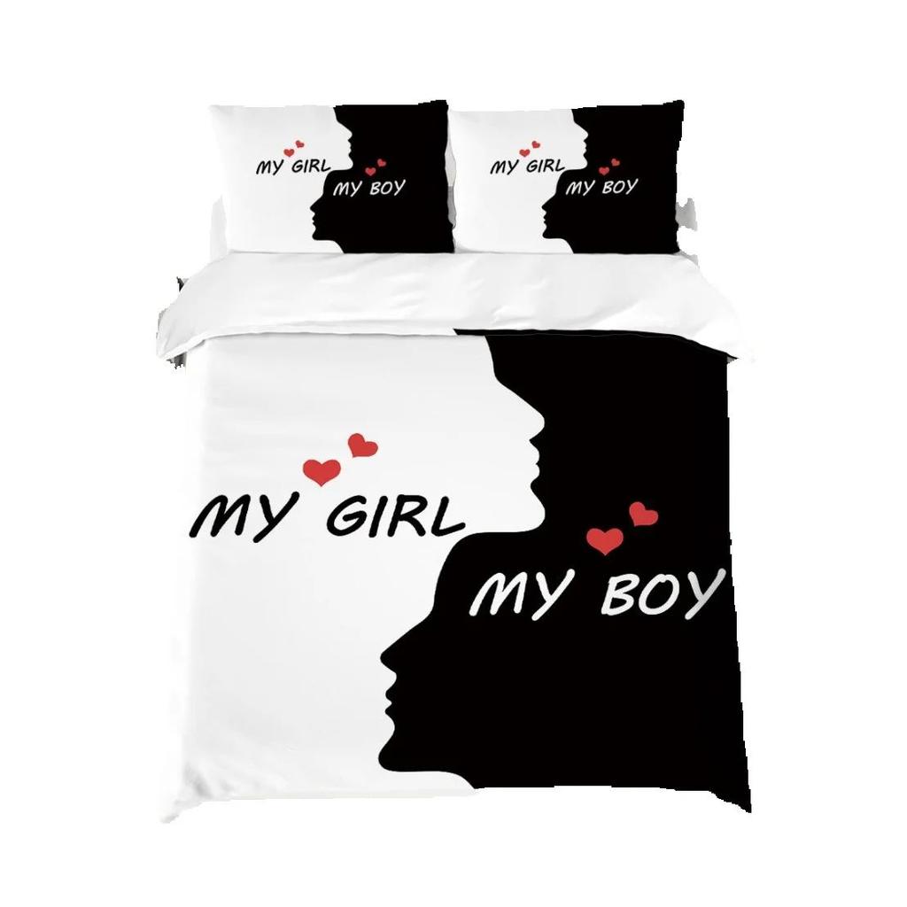 Lovers Gift Duvet Cover Set Mr Mrs bedding set Couple Romantic Valentines Day Quilt Cover Pillowcases Queen King Size 2/3 Pcs