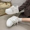 White Platform Chunky Sole Sneakers Casual Daily Wear Footwear Breathable Lace-Up Shoes Fashion Height Increasing Zapatos Mujer