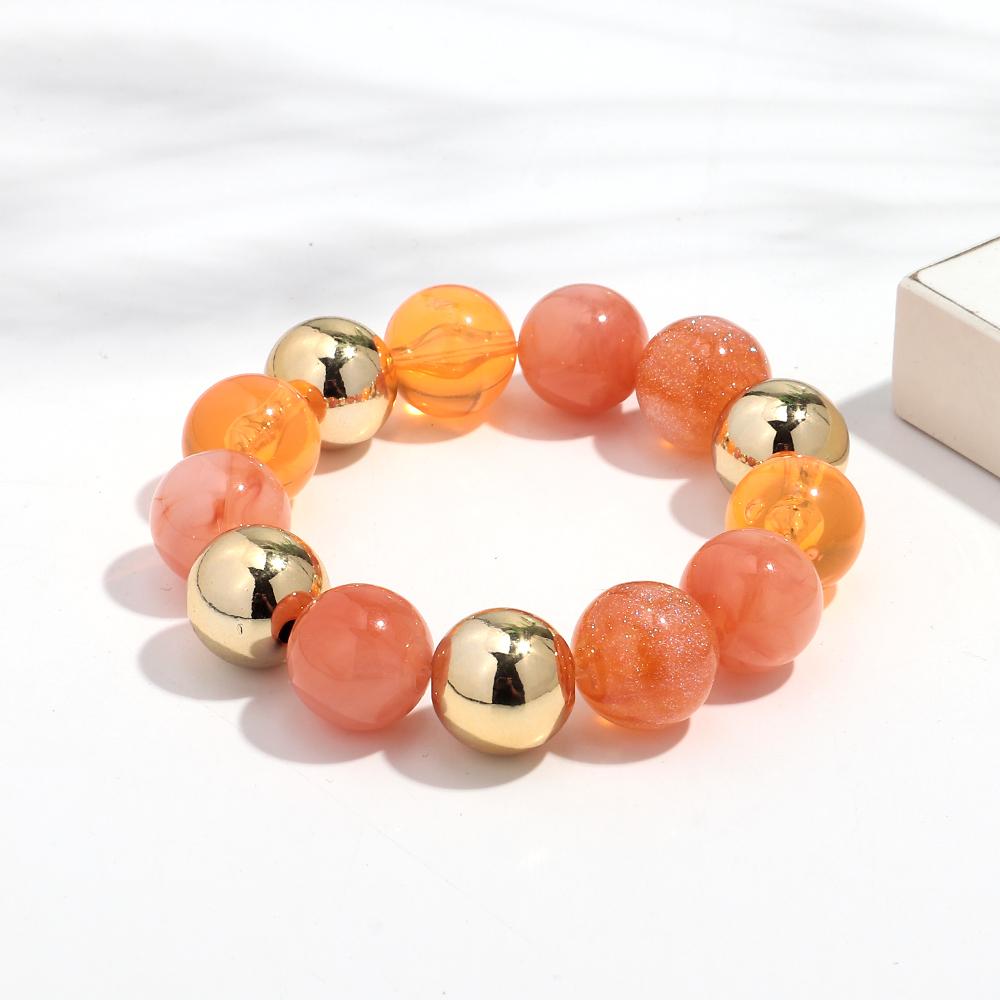 Fashion Acrylic Big Round Beaded Bracelet for Women Simple Glitter Colorful Handmade Strechy Bracelets Jewelry Accessories Gift