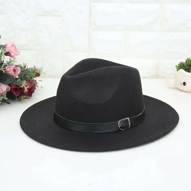 Fashion Western Cowboy Men's Hat English Style Woolen Hat Flat Top Flat Brim Black Top Hat European American Hats Accessories