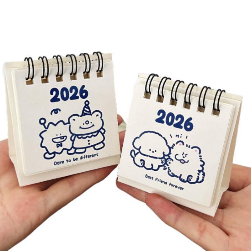 1 Stück 2026 Mini-Kalender, Niedlicher Cartoon Tägliche Planer für Büro Zuhause Studium, Tragbare Desktop-Dekoration mit Ständer, Neujahrsgeschenk