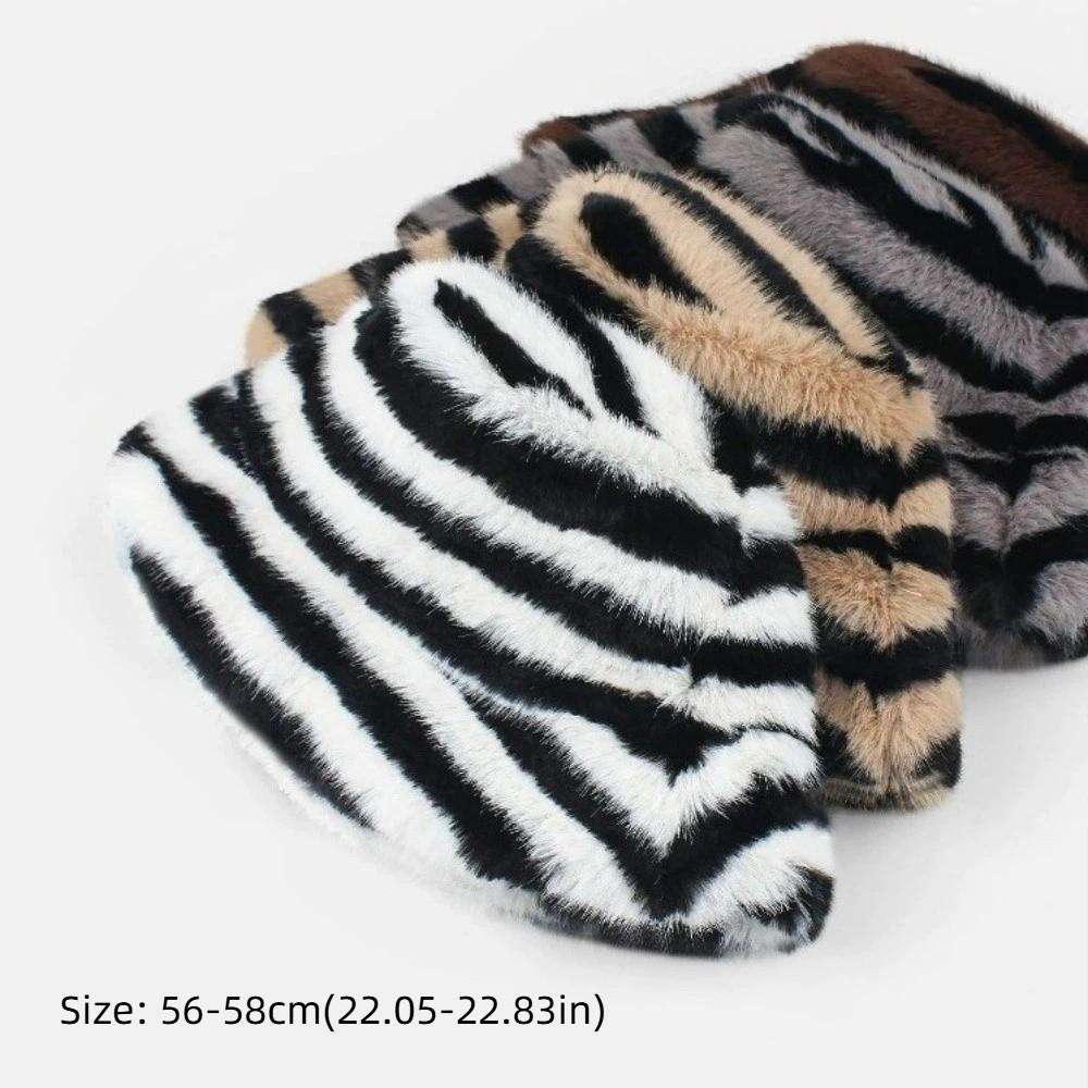 Fluffy Striped Fisherman Hat Faux Fur Basin Hat New Bonnet Cap