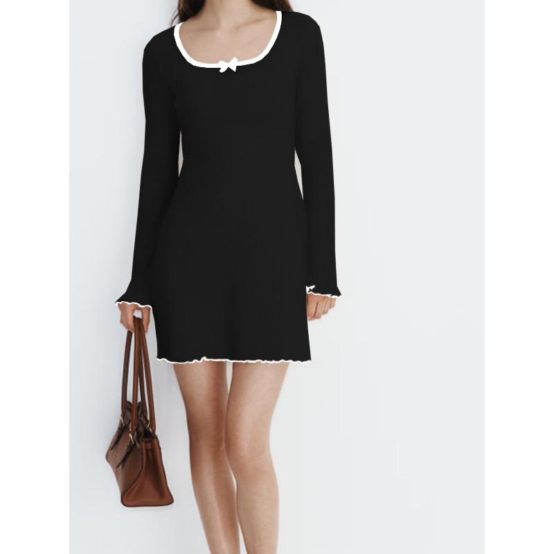 

VEZFAA Women s Fashion Spring Autumn Colour Block Print Long Sleeve Square Collar High Waist Casual Dresses XXL чорний