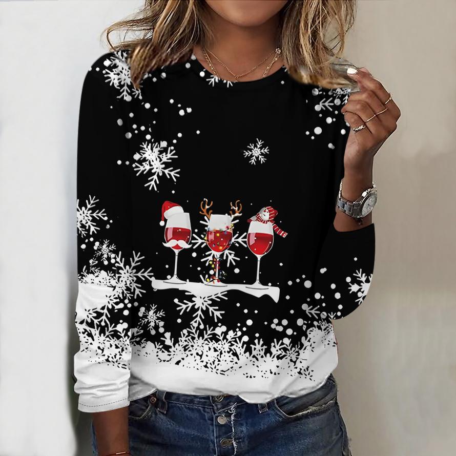 

Женский новый повседневный топ с круглым вырезом и длинным рукавом на осень-зиму 2025 года с 3D-рождественским узором. Идеальный подарок на Хэллоуин и Рождество. XL