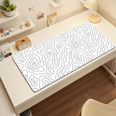 White Abstract Terrain Mouse Pad Large Nonslip Waterproof Mat Stitched Edge Keyboard Pad For Gaming Daily Office