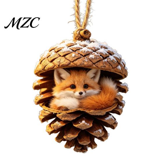 Durable Holiday Ornaments Forest Animal Acorn Ornaments, Cozy Woodland Christmas 2D Acrylic Realistic Hanging Decor Pine Cone Pendant for Xmas
