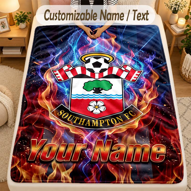 Flannel BlanketSouthampton FC Custom Name Text Personalized Soft Warm Throw Blanket Home Decor Gift