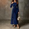 Vestido ajustado de manga larga con cuello redondo de color para mujer, para trabajo informal y fiestas