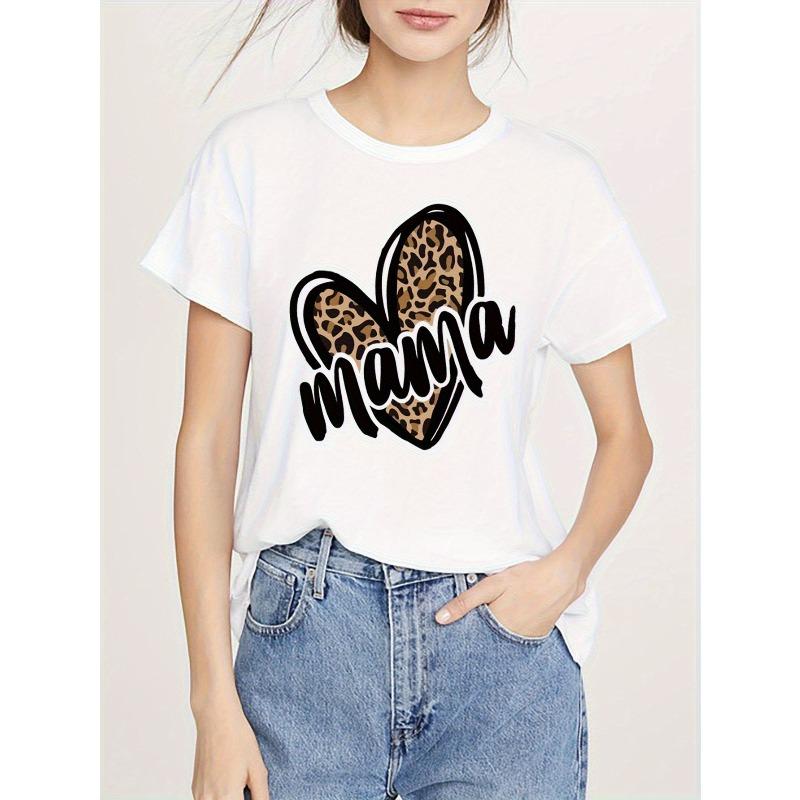 

European Size Women S White T-Shirt -Mother S Day Outfits Summer Top with Leopard Print Design, Relaxed Fit Stylish Short Sleeve Shirt 4XL білий