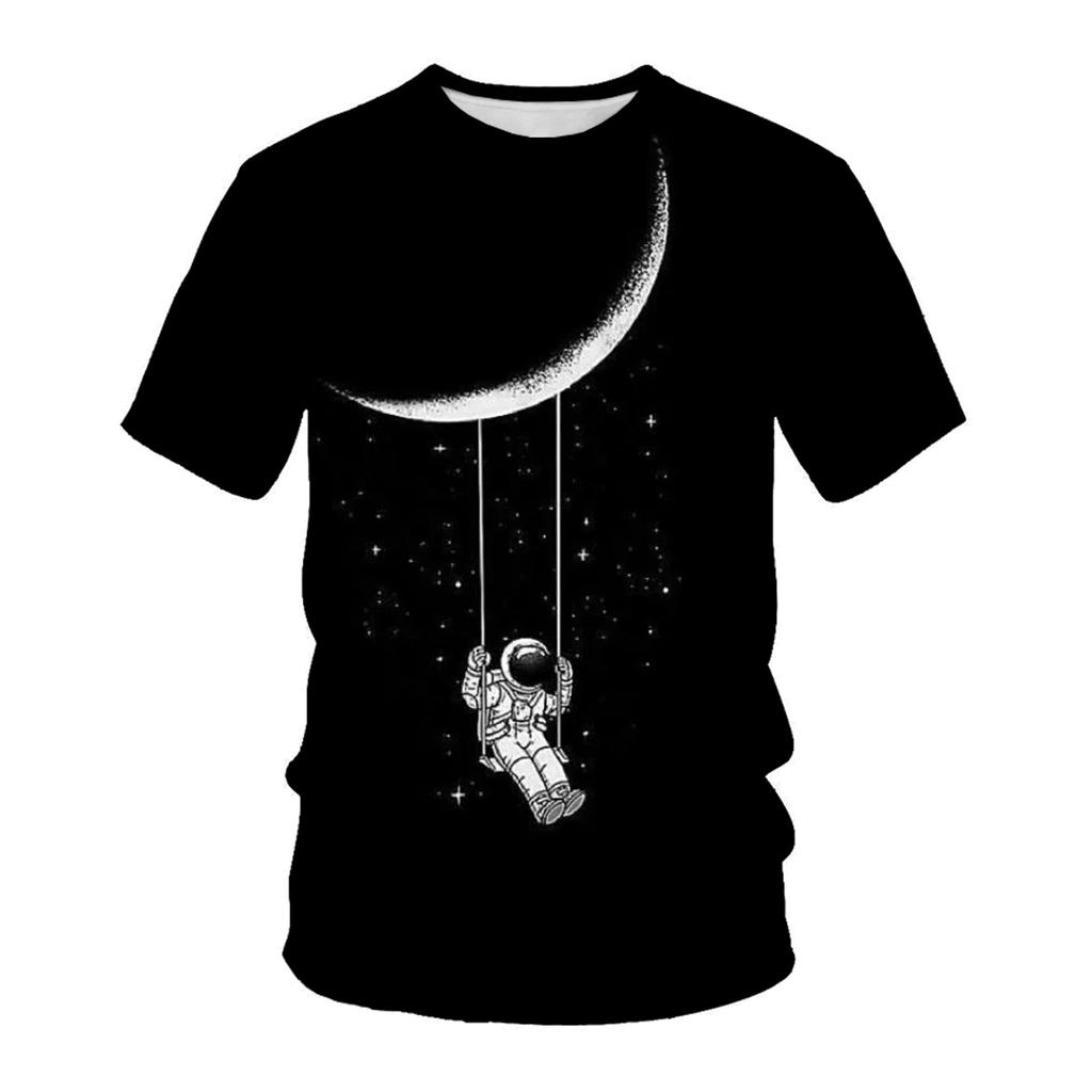 Cosmic Starry Sky Print T-Shirt Crew Neck Short Sleeve Top Fashion T-Shirts Men’s