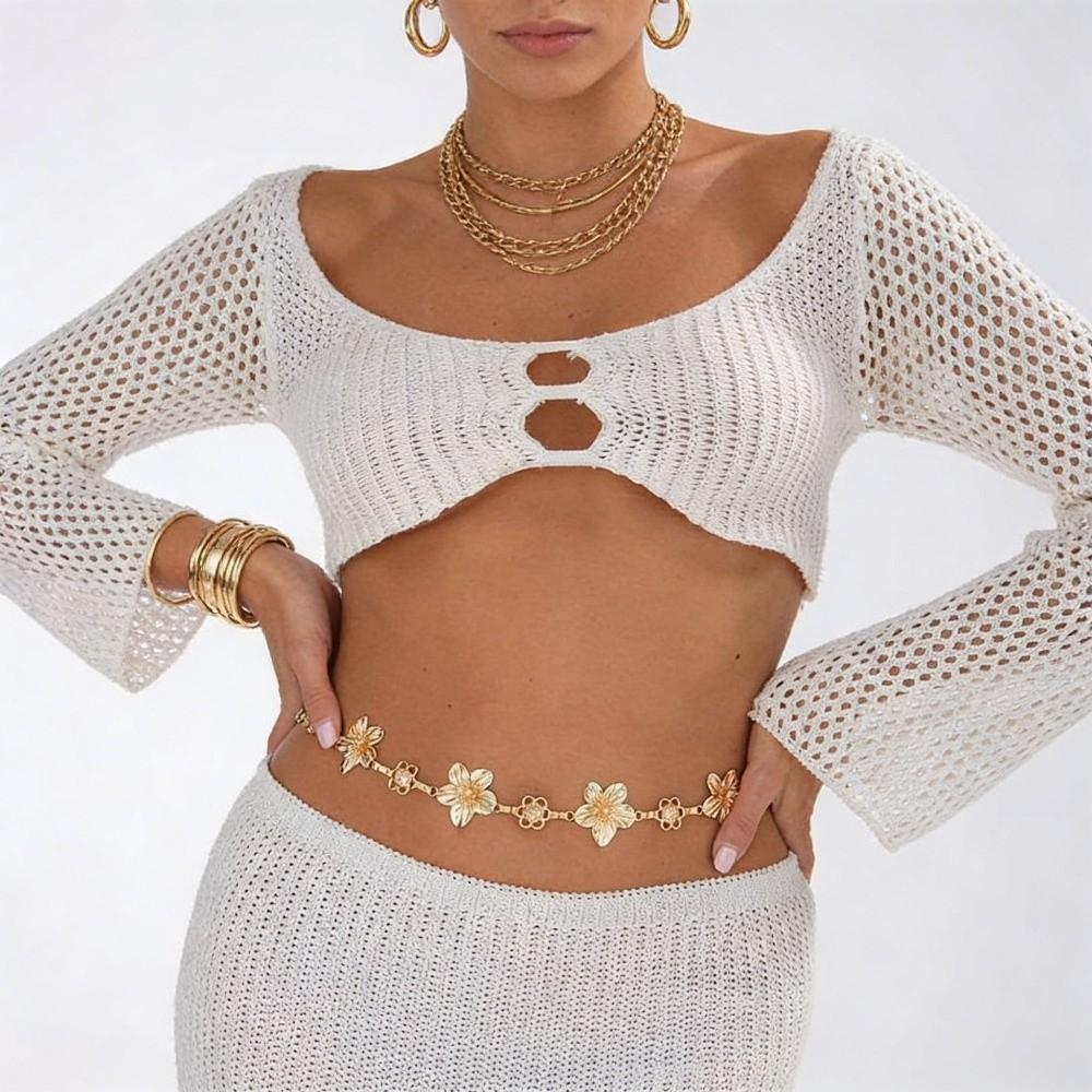 Metal Waist Chain Charm Bikini Belly Belt Elegant Flower Body Chain Party