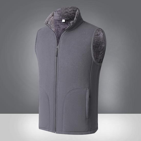 Men Winter Vest Sleeveless Stand Collar Solid Color Fleece Thick Keep Warm Plus Size Neck Protection Winter Waistcoat for Daily Wear