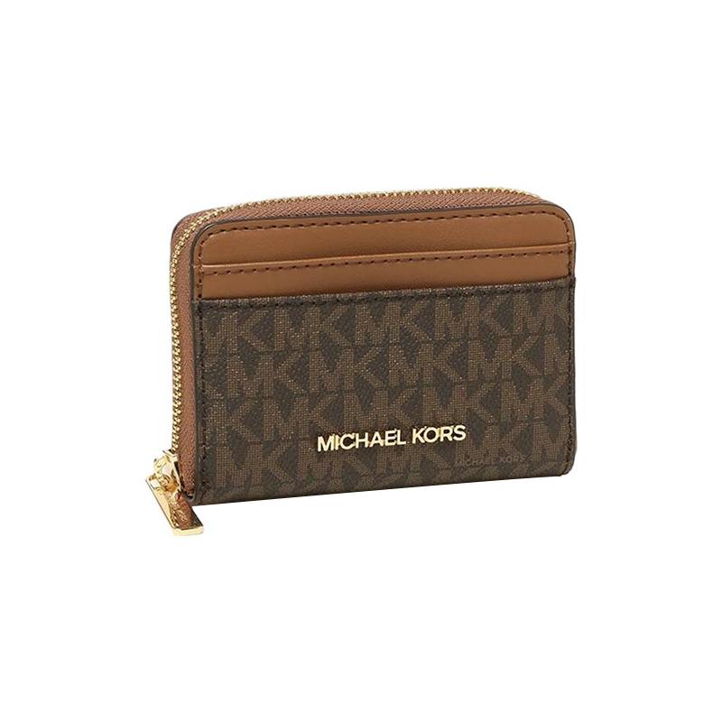 Michael Kors Jet Set Travel Logo Zipper Closure Coated Canvas Card Holder Wallet Regular Women's Brown