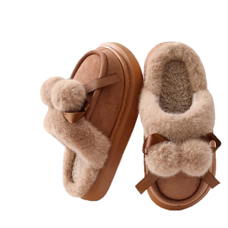 Women's Furry Plush Closed-Toe Slippers - Warm, Thick-Soled, Ideal for Autumn and Winter