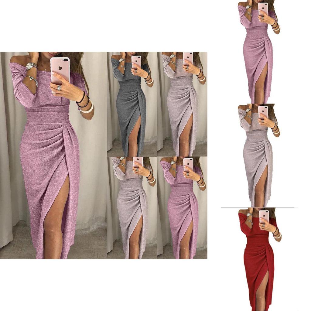 Elegant Women's Off Shoulder Long Sleeve Bodycon Evening Cocktail Party Dress
