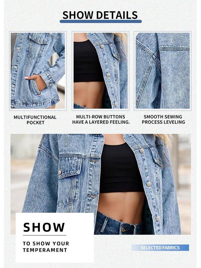 Női Középhosszú Alkalmi Farmerkabát - Tavaszi/Őszi Laza Szabású