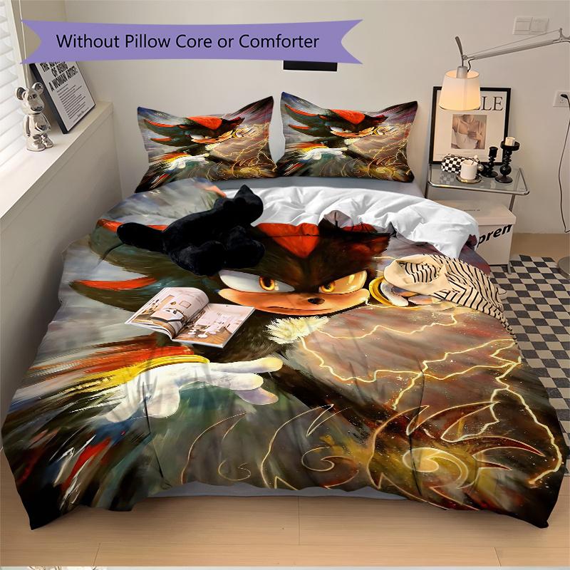 3pcs Shadow the Hedgehog Bedding Set - Includes Quilt Cover and Pillowcases, Suitable for All Seasons, Machine Washable - Ideal Gift for Fam