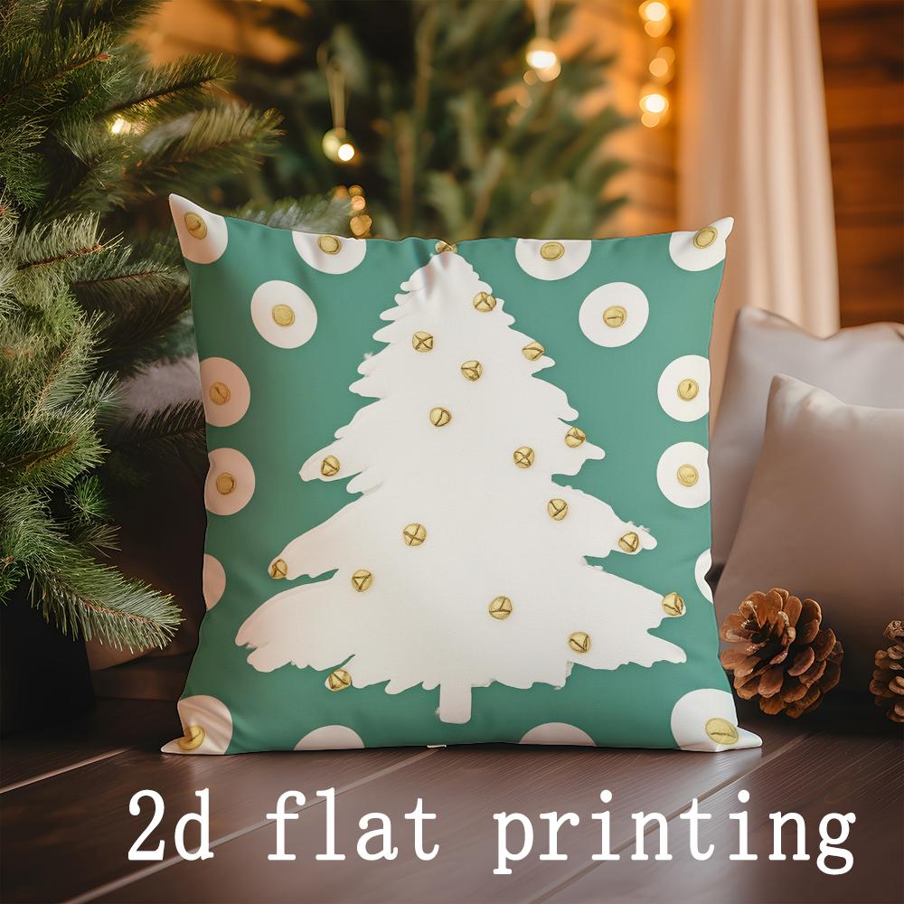 Home Decor Christmas-themed Pillows with Tree & Bell Prints Pattern Cushion Cover Suitable for Sofa Bedroom Car Pillow Cover