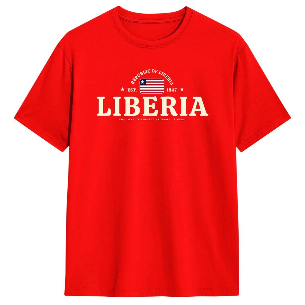 Oversized T Shirt Summer Liberia Independence Day Fashion T Shirts Liberian Flag Pure Cotton Tshirt For Mens Y2k Short Sleeve