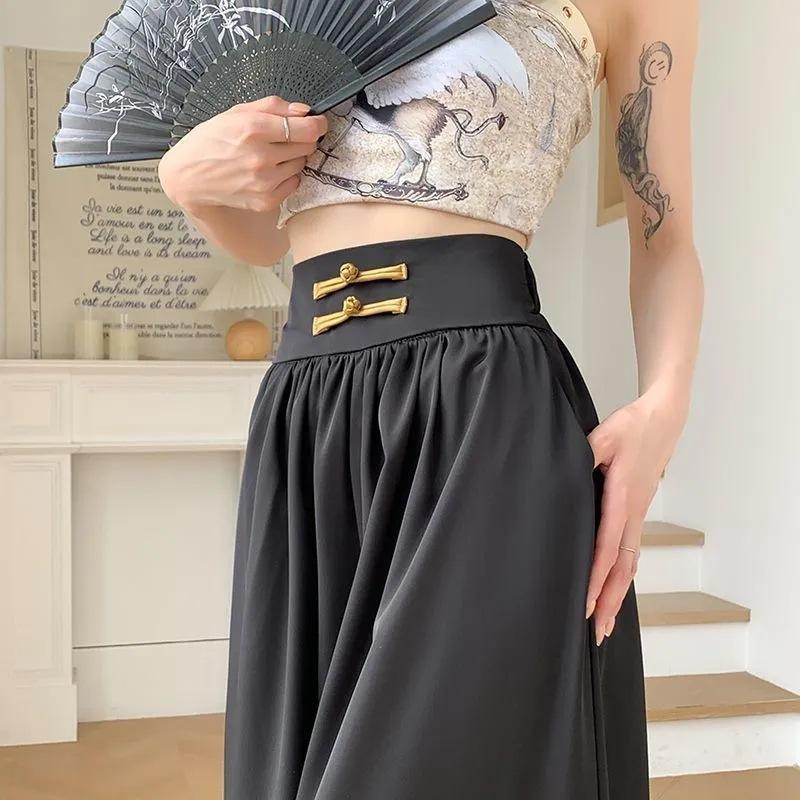 New Chinese style national style disc-buckled ice silk chiffon large pants wide-leg pants women's spring and summer high-waisted versatile casual pant