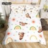 Cartoon Animal Duvet Cover Set Giraffe Elephant Sloth Tiger Zebra Monkey King Bedding Set Floral Lovely Animal Print Quilt Cover