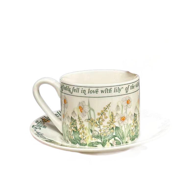 Coffee Cup Saucer Gift Box Set Ceramic French Retro Wind Chimes Flower Household Water Cup Couple Gift Premium Souvenir