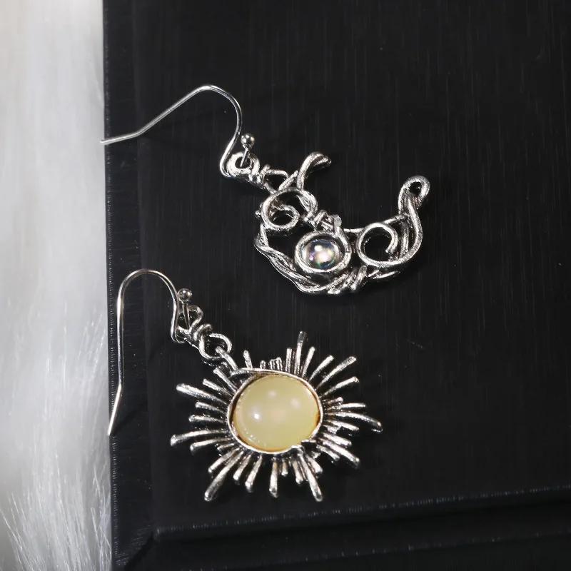 

1 штука европейских и американских богемных асимметричных модных серег с лунным камнем в виде солнца и луны