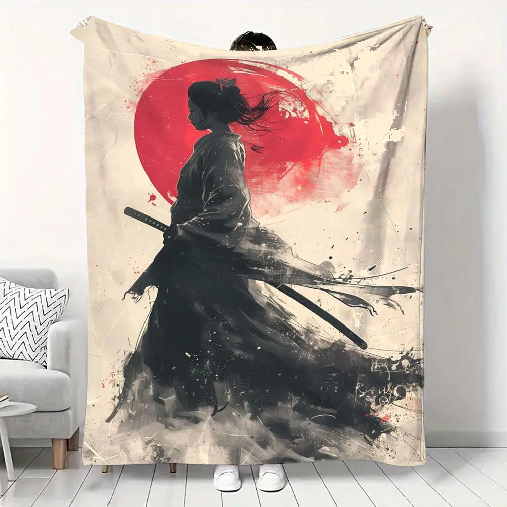 Japanese Landscape Samurai Geisha Flannel Fluffy Throw Camping Blanket for Children Adult Sofa Throw Blanket Modern Fashion Gift