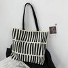 Striped Canvas Tote Bag Literary School Handbag Lightweight Shoulder Bag For Travelling Shopping