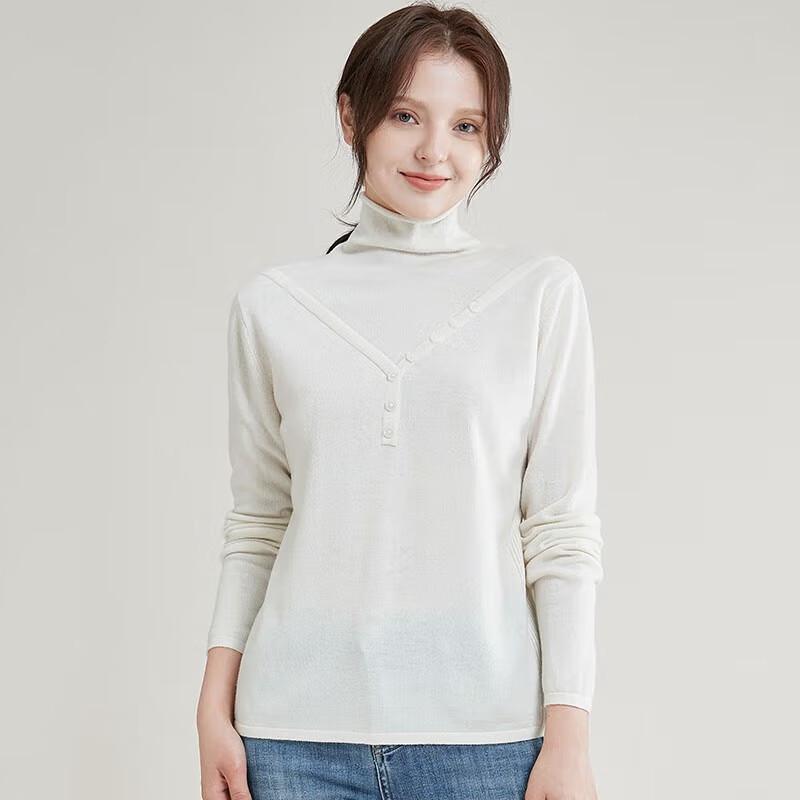 JIUMU Women's Turtleneck Pullover Faux Two-Piece Wool Sweater