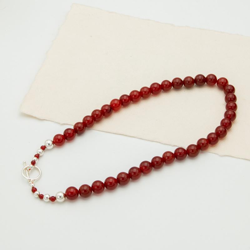 2024 Chinese Style Agate Beaded Necklace in Sterling Silver Clavicle Chain - High-End Fashion for Spring/Summer