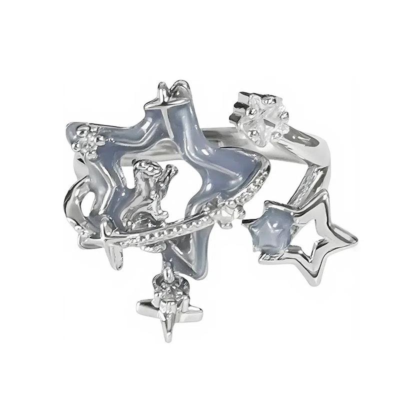 Seestern Zirkon Emaille Dopamin Retro Tropfglas Offener Ring Damen Süß Kühl Leichter Luxus Ring mit Hohem Tragegefühl Trend