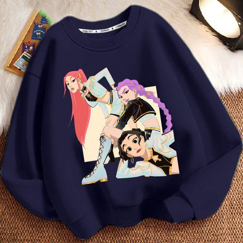 Children's Cartoon Witch Hunt Team Round-neck Hoodies for Autumn and Winter, Loose Long-sleeved Casual Hoodies for Boys and Girls