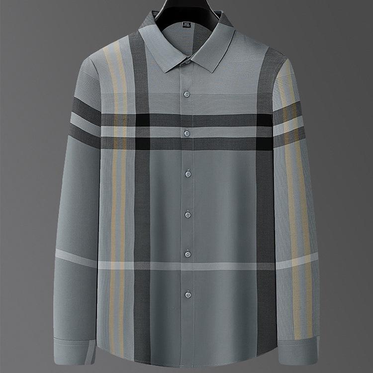 Men s Premium Non-Iron Plaid Shirt - Business Casual, Long Sleeve, Turn-Down Collar for Autumn/Winter. M зелёный